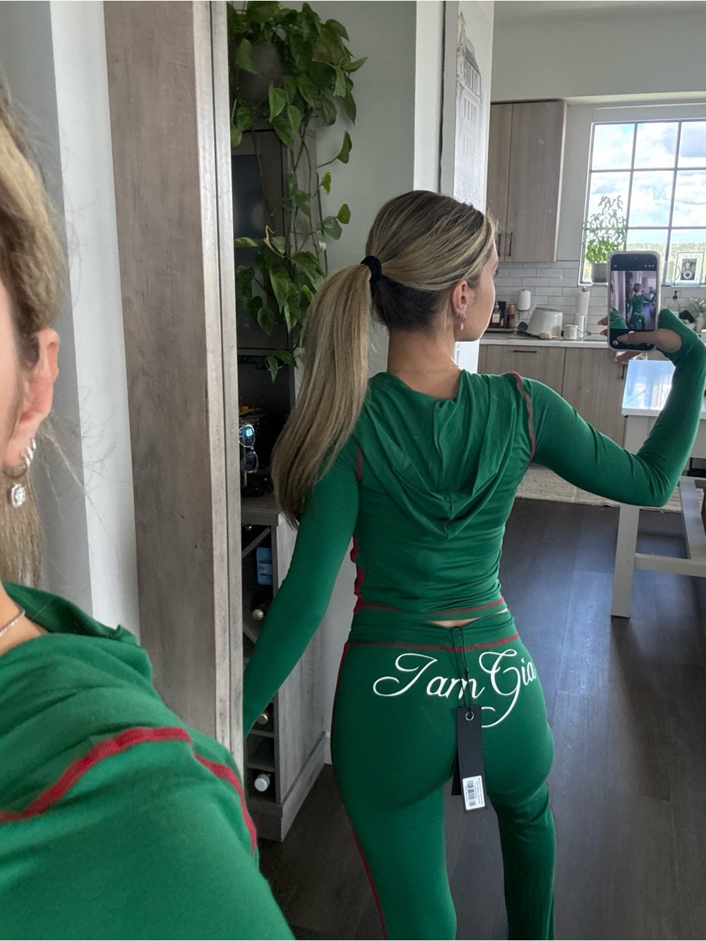 I.AM.GIA Green Zip-Front Crop Hoodie & Flared Track Pants (Size XS) - Picture 2 of 8